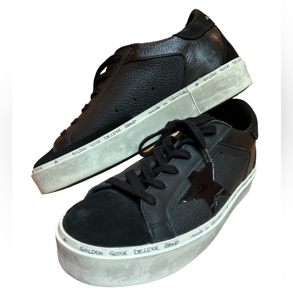 Golden Goose Hi Star Sz 38 Black Sneakers Lace Up Leather Shoe